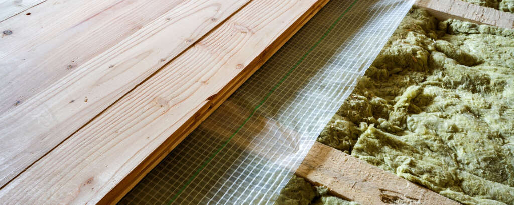 floorboard taken up with floor insulation underneath